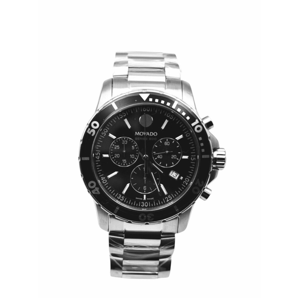 Movado Series 800 Chronograph Men's Watch Black Dial Steel 2600142 New Full Set